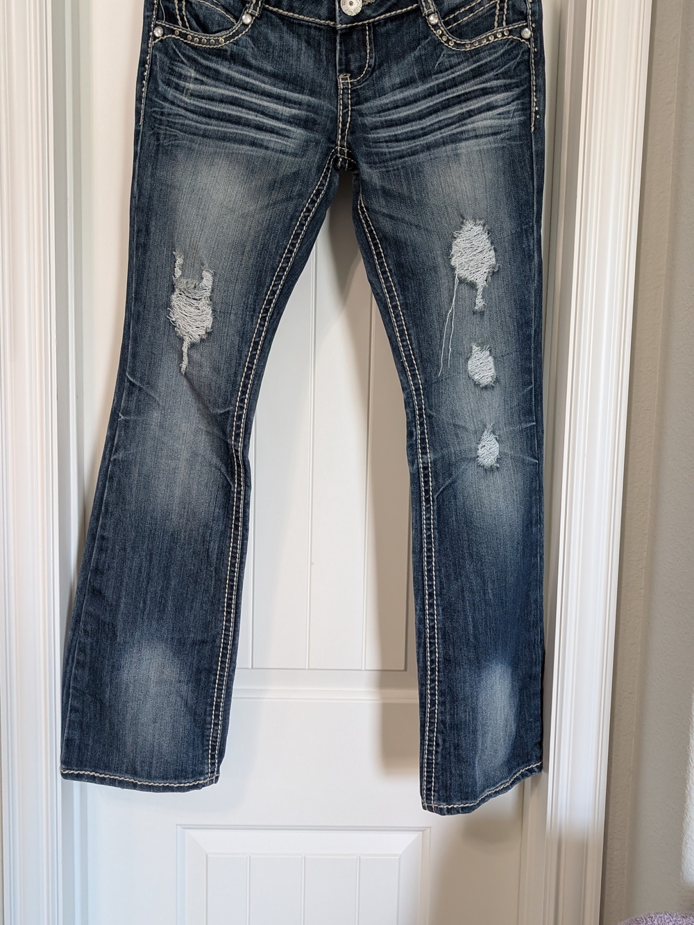 Almost Famous Distressed Dark Blue Flare Jeans